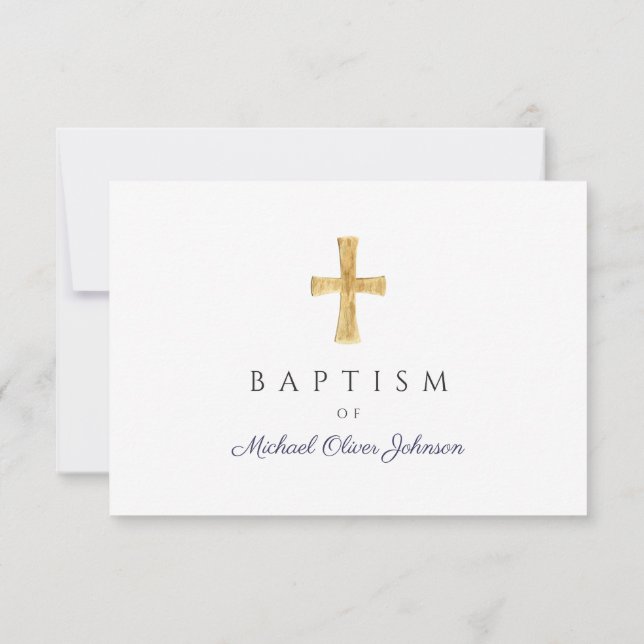 Religiösan Boy Baptism i Modern Navy Blue Script OSA Kort (Baksida)