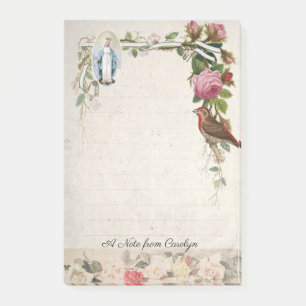 Religiösan Catholic Virgin Mary Vintage Rosor Post-it Block