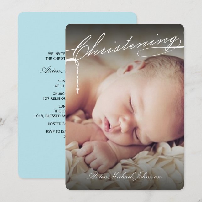 Religiösan Christing Kor Photo (vitt skript) Inbjudningar (Fram/baksida)