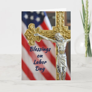 Religiösan för arbetsdagen Patriotic Kor och Flagg Kort
