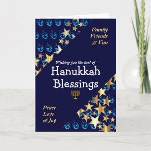 Religiösan HANUKKAH BLESSINGS Dreidel Menorah Star Helgkort
