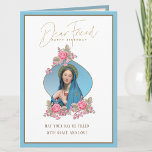 Religiösan på födelsedagen Friend Virgin Mary Ro Kort<br><div class="desc">Detta är en vacker,  traditionell katolsk,  skräddarsydd bild av den välsignade jungfru Mary med rosa ros.</div>