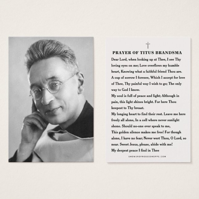 Religiösan Saint Titus Brandsma Catholic Prayer Visitkort (Framsida & baksida)