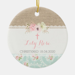 Religiösan Shabby chic Rosa, mynning, Snöre och Julgransprydnad Keramik