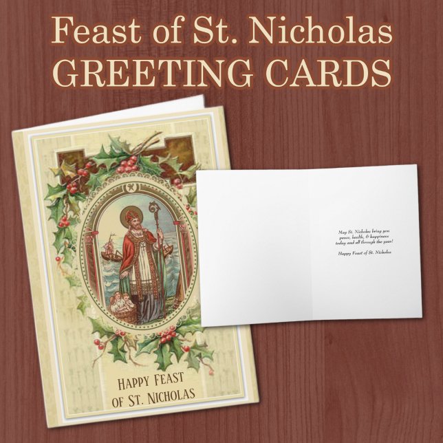 Religiösan St. Nicholas katolska festdagen Helgkort (TRADITIONAL CATHOLIC VINTAGE FEAST OF ST. NICHOLAS GREETING CARDS)
