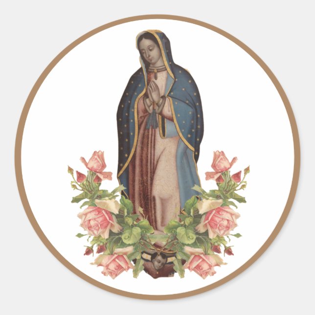 Religiösan Virgin Mary de Guadalupe Ro Runt Klistermärke (Framsida)