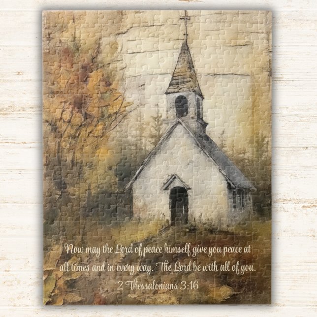 Religiösan Watercolor Scripture Skogen Höst i kyrk Pussel (Skapare uppladdad)