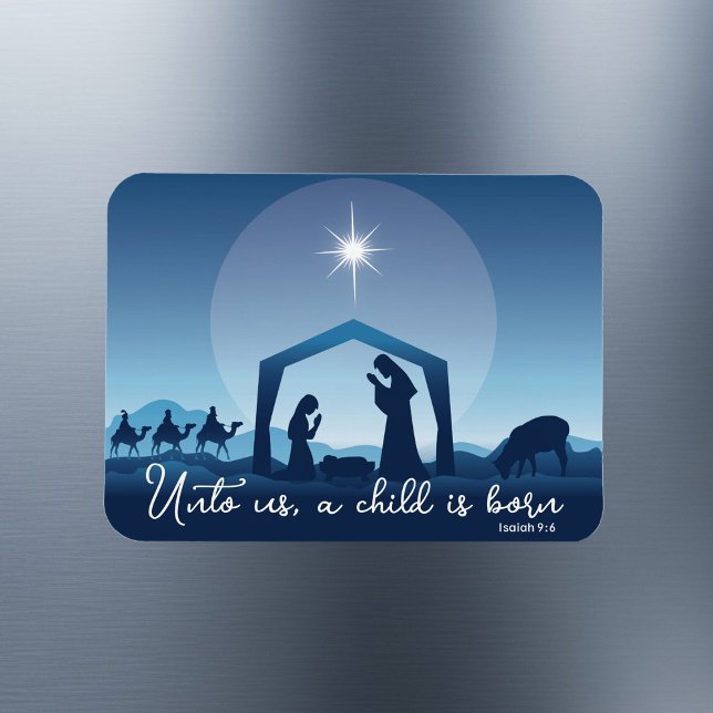 Religiösans jultomhet Scene Blue Magnet (Skapare uppladdad)