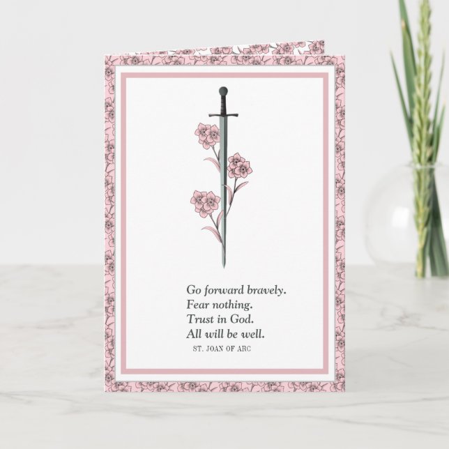 Religiöst citat av St. Jeanne d'Arc Katolsk helgon Kort (Framsida)