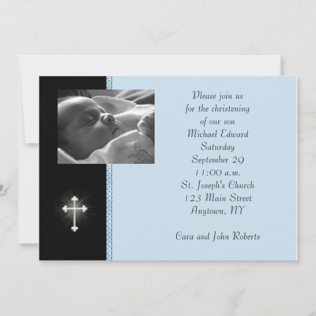 Religiöst fotokort för blått inbjudningar (Framsida)