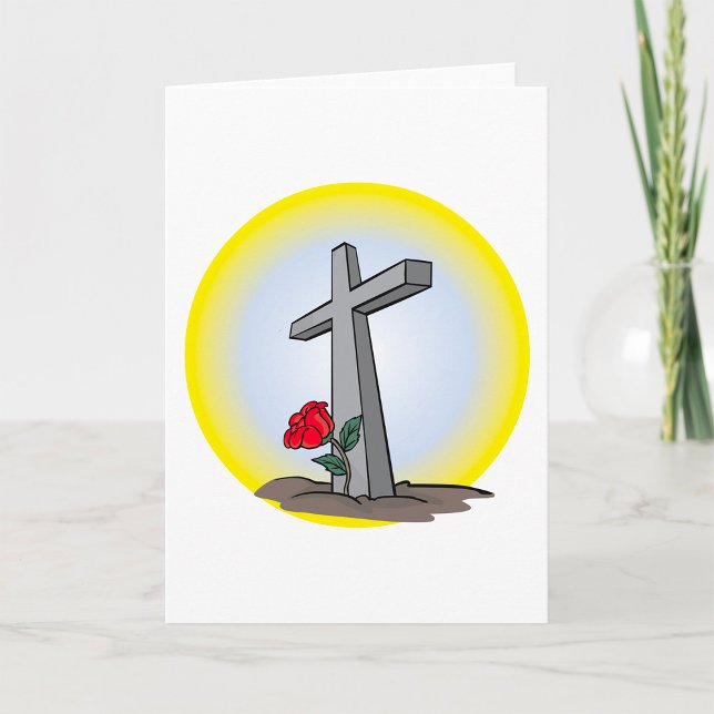 Religiöst gravkors med röd ros kort (Skapare uppladdad)