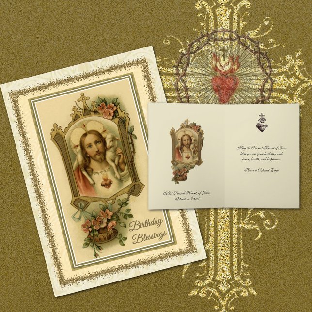 Religiöst Heliga Hjärtans katolska födelsedag Kort (Traditional Catholic Sacred Heart of Jesus Birthday Greetings )