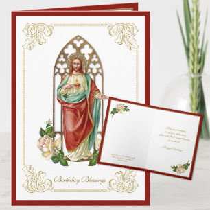 Religiöst Heliga Jesu Hjärta Blommig Skrift Kort