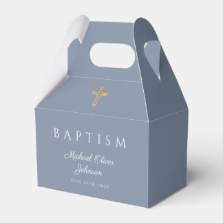 Religiöst kors dammig blå pojke dop presentaskar
