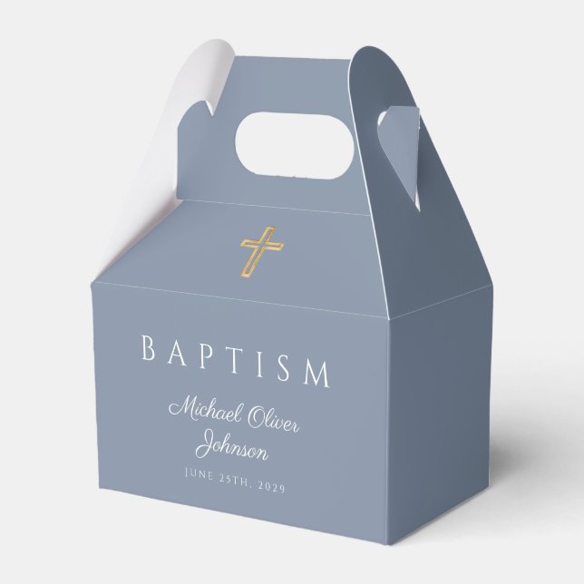Religiöst kors dammig blå pojke dop presentaskar (Framsidan Sidan)