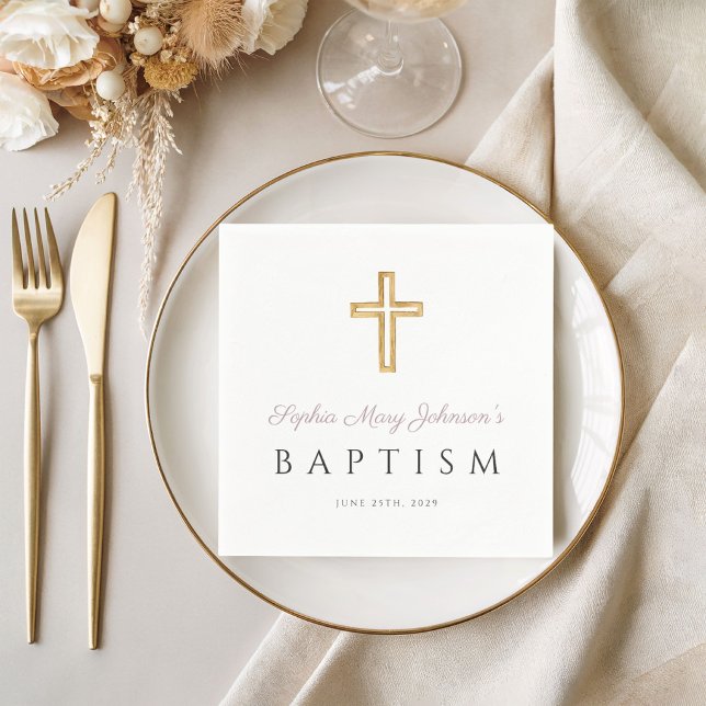 Religiöst kors lila flicka dop pappersservett (Religious Cross Purple Girl Baptism Napkins)