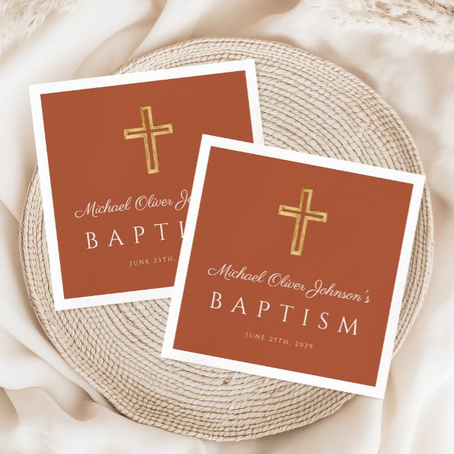 Religiöst kors terrakotta dop pappersservett (Religious Cross Terracotta Baptism Napkins)