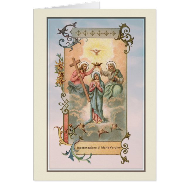 Religiöst kröna av den välsignade jungfruliga hälsningskort (Framsidan)