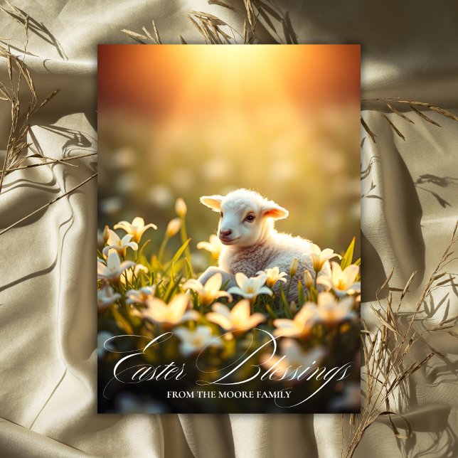 Religiöst lamm & blomster Påsksegensbön Julkort (Religious Lamb & Floral Easter Blessings Prayer Holiday Card)