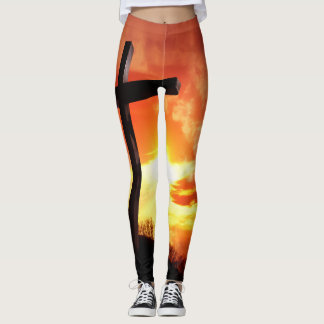 Religiöst påskkors vid solnedgång leggings
