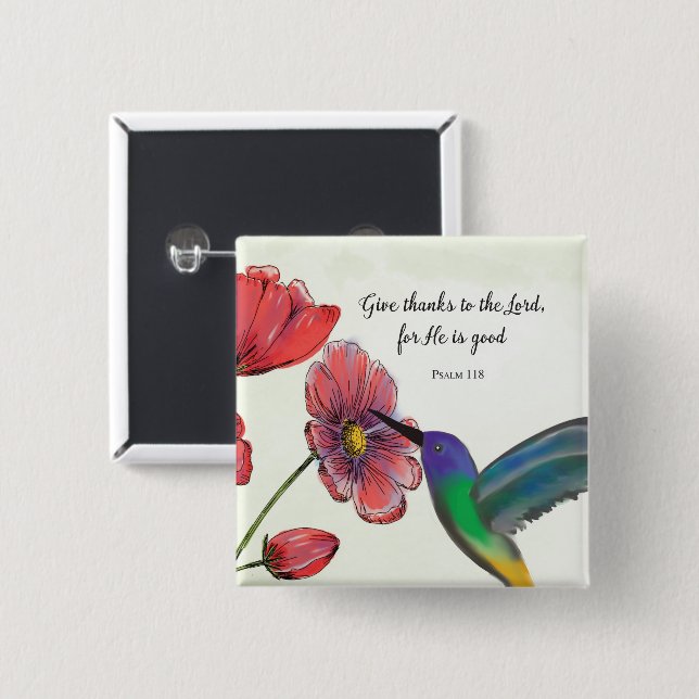 Religiöst tänkande av dig blommor med kolibri knapp (Framsida & baksida)