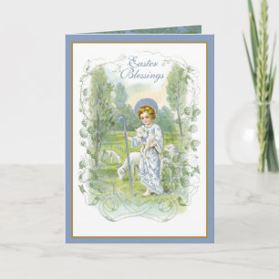 Religiöst vintage påsk-Jesus med lamm Helgkort