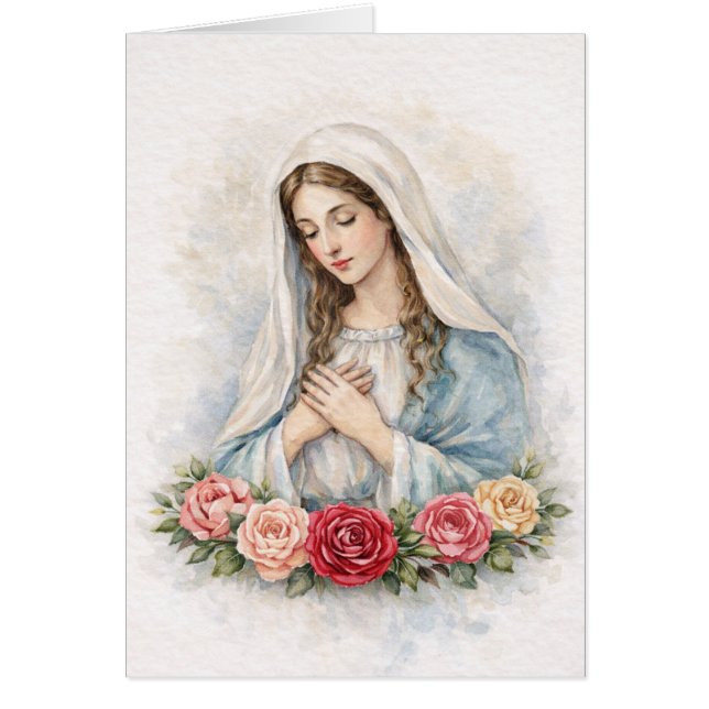 Religious Blessed Mary Floral Roses Scripture OBS Kort (Framsidan)