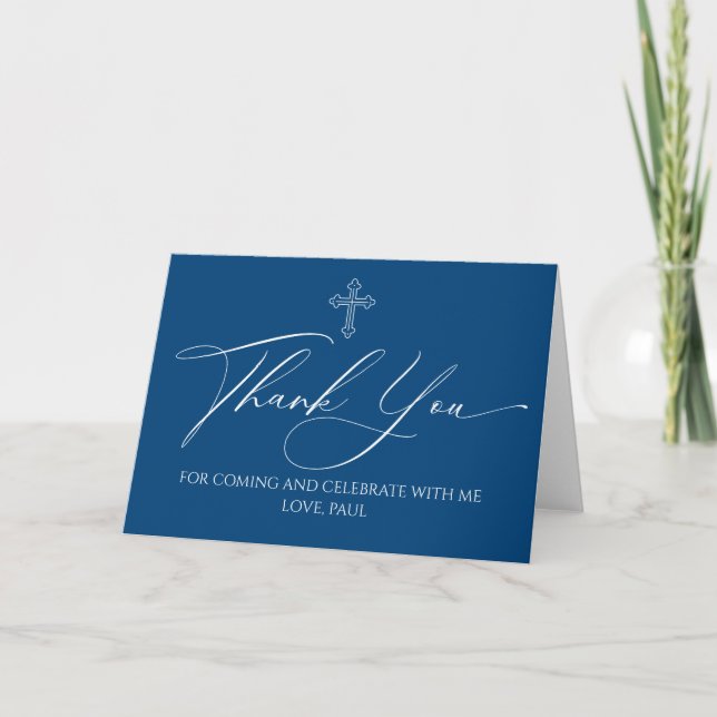 Religious blue thank you card tack kort (Framsida)