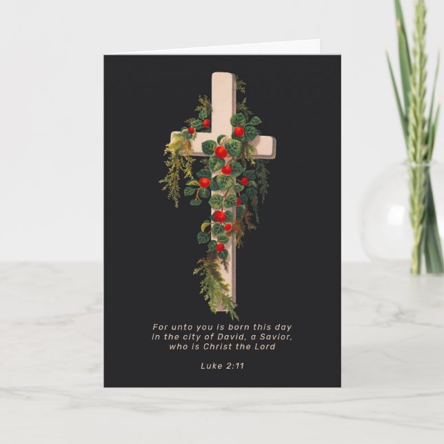 Religious Christmas Cross and Scripture Helgkort (Framsida)