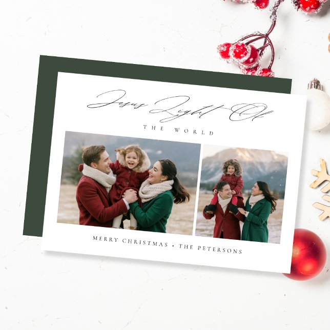 Religious Christmas Light of the World Green Photo Julkort (Skapare uppladdad)