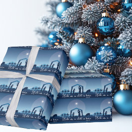Religious Christmas Nativity Scene Blue Presentpapper