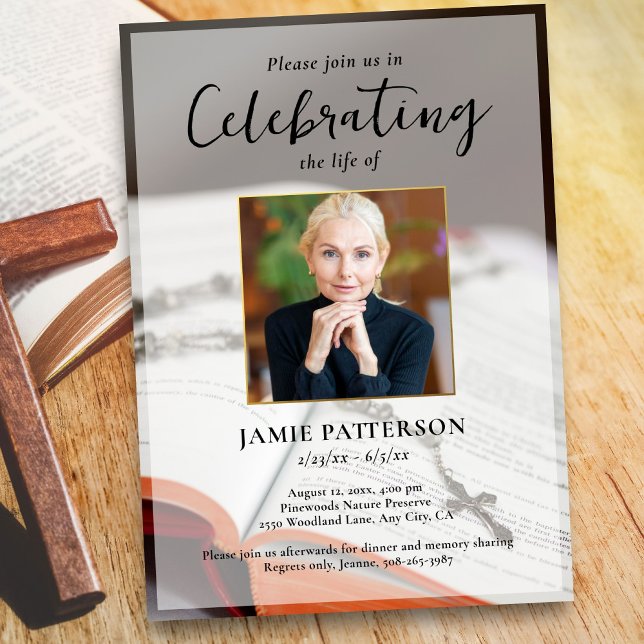 Religious Cross Celebration of Life Photo Funeral Inbjudningar (Skapare uppladdad)