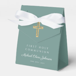 Religious Cross Green Boy First Communion Presentaskar