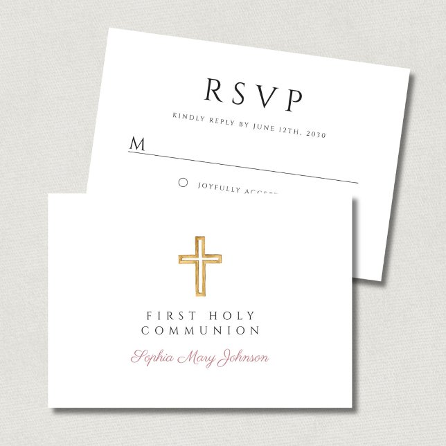 Religious Cross Pink GIrl First Communion  OSA Kort (Religious Cross Pink GIrl First Communion RSVP Card)
