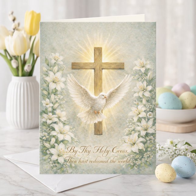 Religious Easter Scripture Lilies Cross Helgkort (Skapare uppladdad)