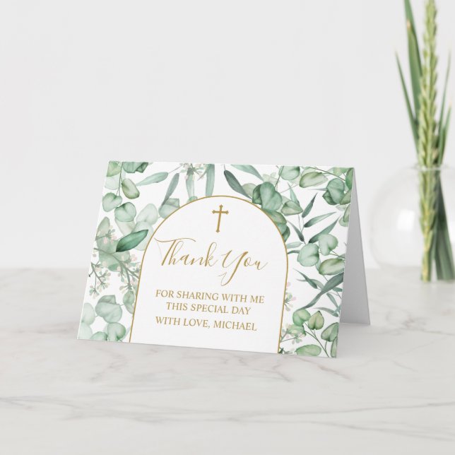 Religious Eucalyptus greenery Thank you card Tack Kort (Framsida)