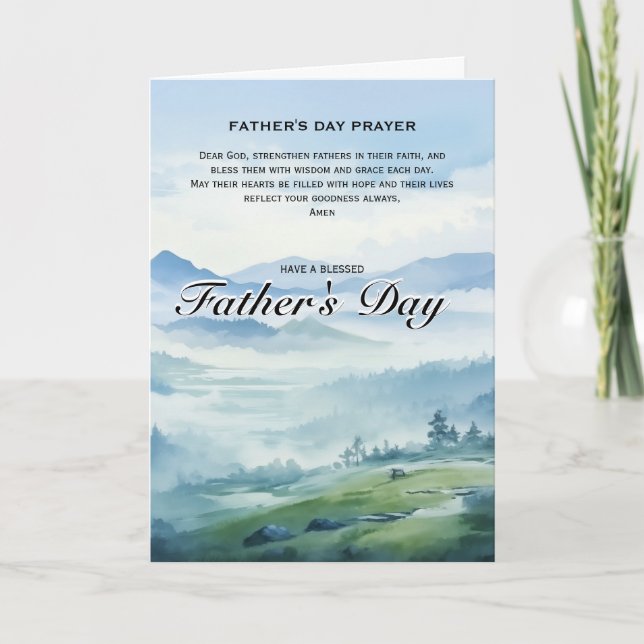 Religious Father’s Day Blue Watercolor Nature Kort (Framsida)