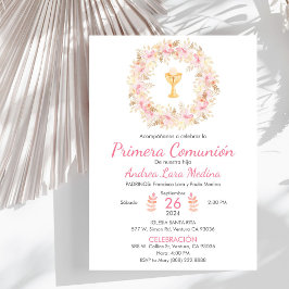 Religious First Communion Cute Wreath and Chalice Inbjudningar