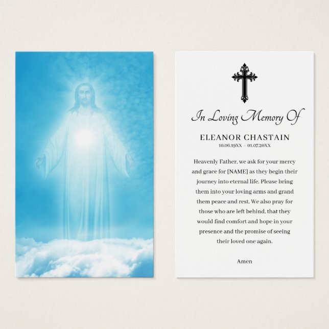 Religious Funeral Sympathy Memorial Prayer Cards Visitkort (Framsida & baksida)