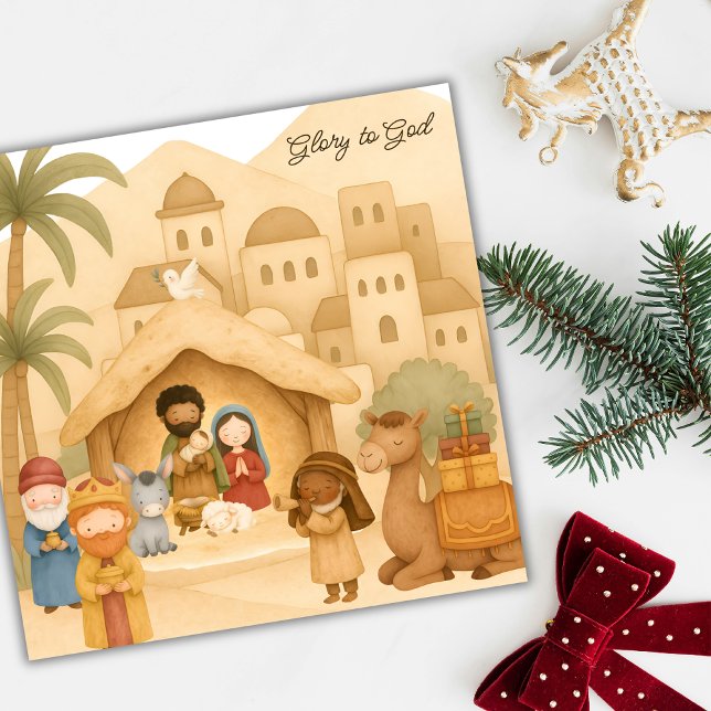 Religious Nativity Holy Family Glory To God  Julkort (Skapare uppladdad)