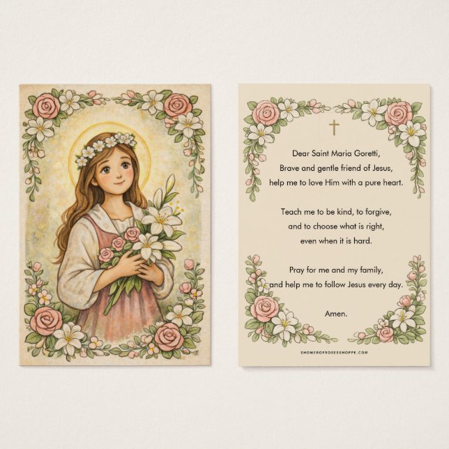 Religious St. Maria Goretti Prayer Floral Visitkort (Framsida & baksida)