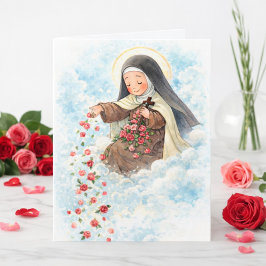 Religious St. Therese Pink Vintage Roses Quote Kort