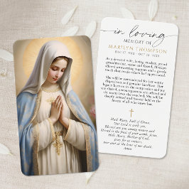 Religious Virgin Mary Cross Sympathy Prayer Card Visitkort