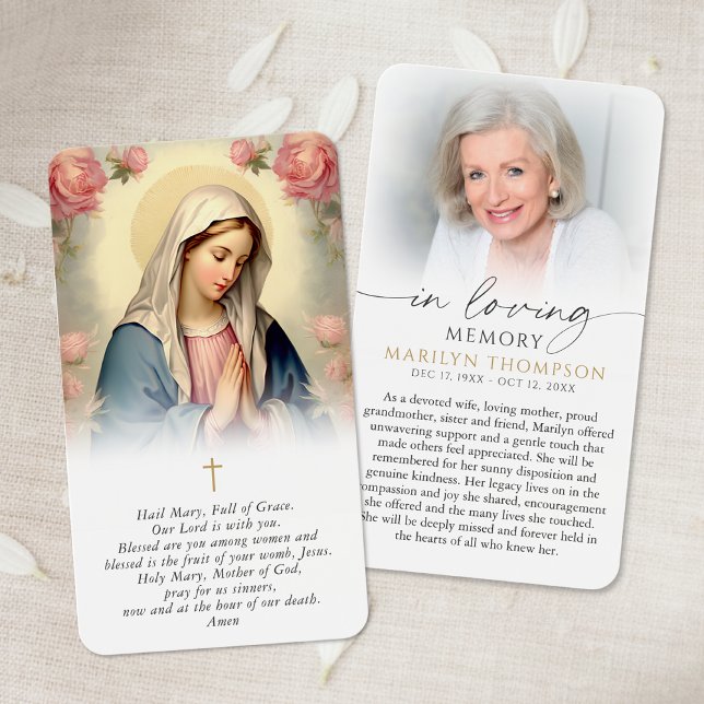 Religious Virgin Mary In Loving Memory Prayer Card Visitkort (Skapare uppladdad)