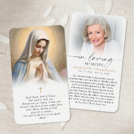 Religious Virgin Mary In Memory Cross Prayer Card Visitkort