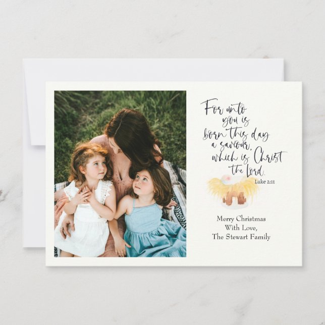 Religt julfoto-kort Luke Bible Verse (Framsida)