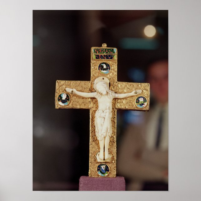 Reliquary crucifix, elfenben Kristus vid guld kor Poster (Framsidan)