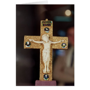 Reliquarycrucifix, elfenbenKristus på guldkor Hälsningskort
