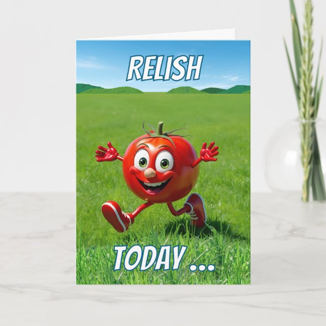 Relish Today Tomato Ketchup Pun Tecknad Kort (Framsida)
