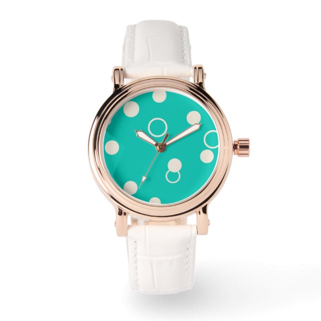 RELOGIO DESIGN Padrão Gráfico em Turquesa e Branco Armbandsur (Framsida)